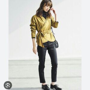 UNIQLO Olive Green Extra Fine Cotton 2-Way Cache Long Sleeve Wrap Top M